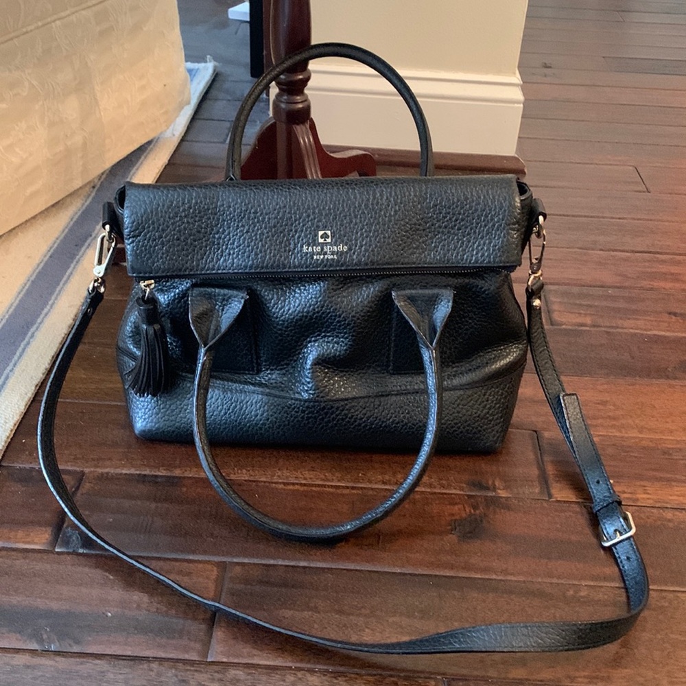 Kate Spade ♠️ Black Pebble Leather Satchel with Shoulder Strap - Picture 1 of 12